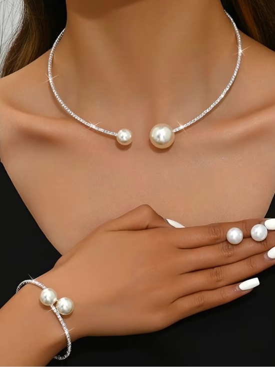 Anthropologie Jewelry - NEW! 4 Piece Set.  Elegant Pearl Accent Necklace, Bracelet and Earrings Set 🤍